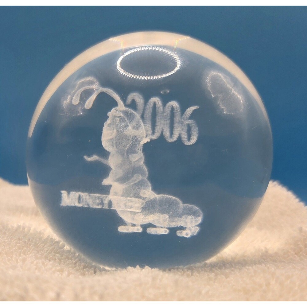 VTG 2006 Laser Engraved Glass Ball Featuring Bob the Moneytree Caterpillar